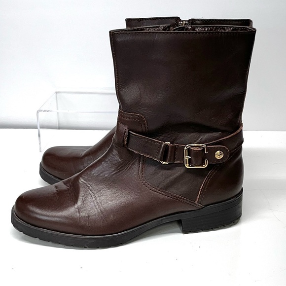 Anne Klein i Flex Clayton Brown Leather Boots Womens Size 9M Side Zip Lug sole - Picture 3 of 9
